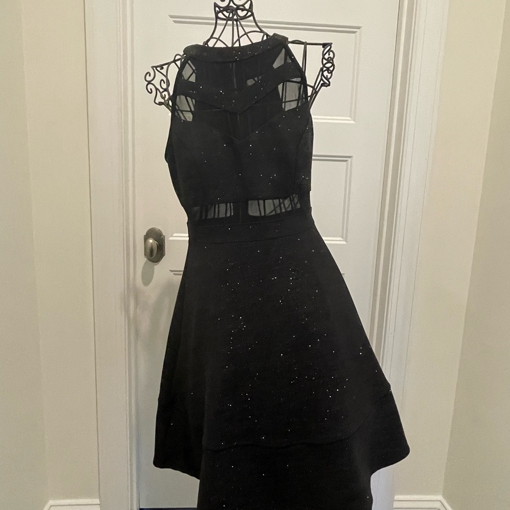 Sparkly Black Sleeveless Dress with Mesh